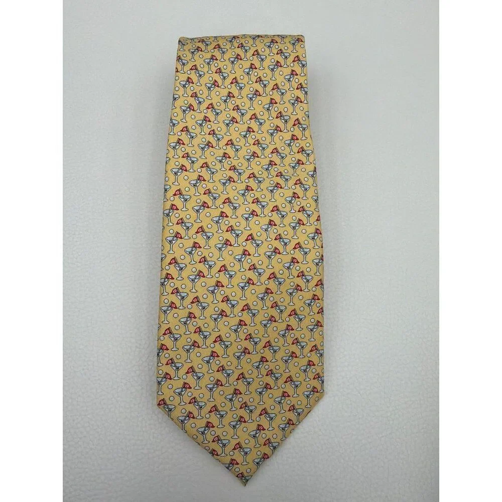 Vineyard Vines Martini 19th Hole Design Hand Made Yellow Silk Men’s Necktie